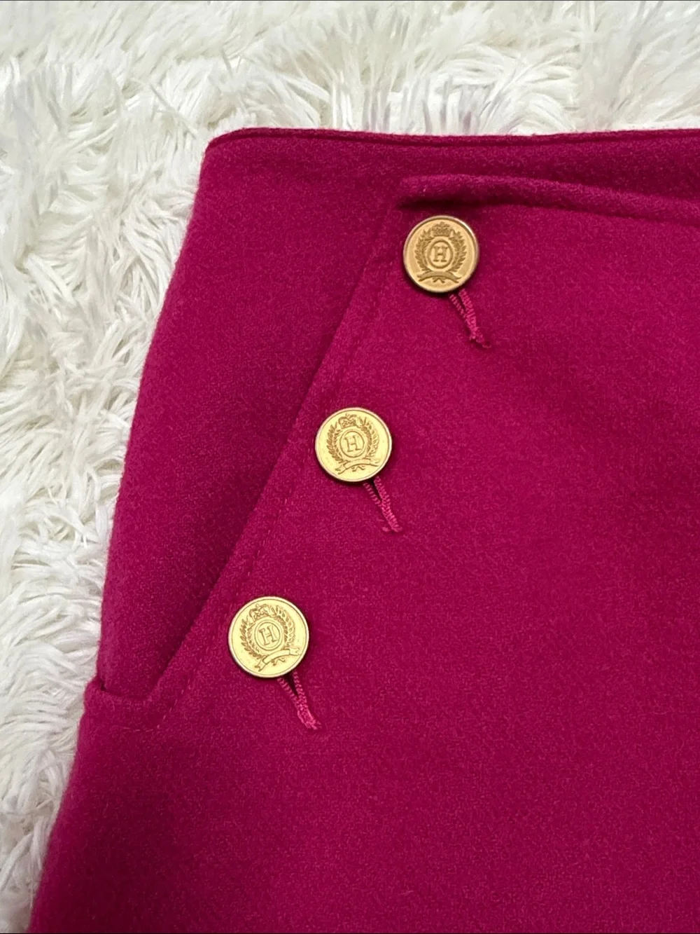 Tommy Hilfiger Raspberry Knit Mini Skirt with Gold Buttons